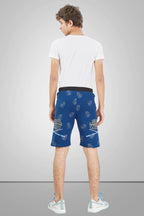 NAVY BLUE LYCRA PRINT SHORTS WITH 2 SIDE ZIPPERS