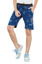 NAVY BLUE LYCRA PRINT SHORTS WITH 2 SIDE ZIPPERS