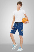 NAVY BLUE LYCRA PRINT SHORTS WITH 2 SIDE ZIPPERS
