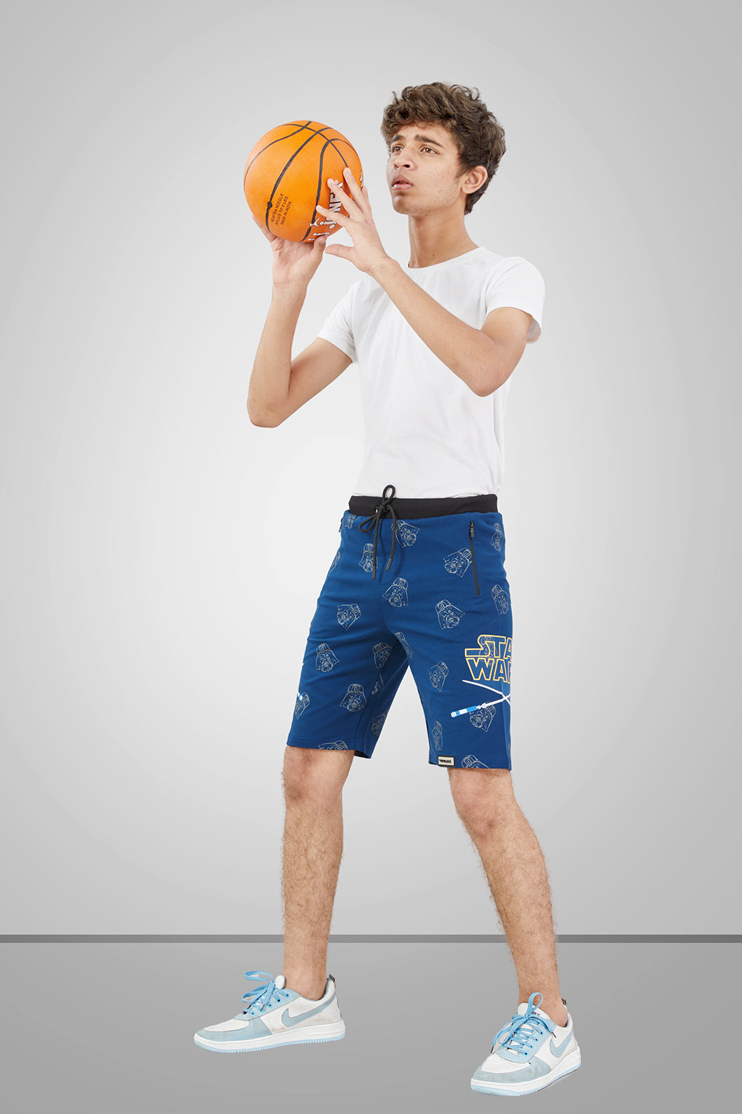 NAVY BLUE LYCRA PRINT SHORTS WITH 2 SIDE ZIPPERS