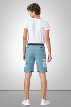 LIGHT SKY BLUE LYCRA PRINT SHORTS WITH 2 SIDE ZIPPERS
