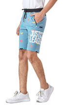 LIGHT SKY BLUE LYCRA PRINT SHORTS WITH 2 SIDE ZIPPERS