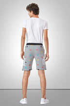 GREY LYCRA PRINT SHORTS WITH 2 SIDE ZIPPERS