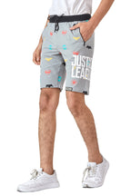 GREY LYCRA PRINT SHORTS WITH 2 SIDE ZIPPERS