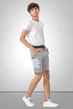 GREY LYCRA PRINT SHORTS WITH 2 SIDE ZIPPERS