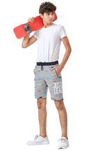 GREY LYCRA PRINT SHORTS WITH 2 SIDE ZIPPERS