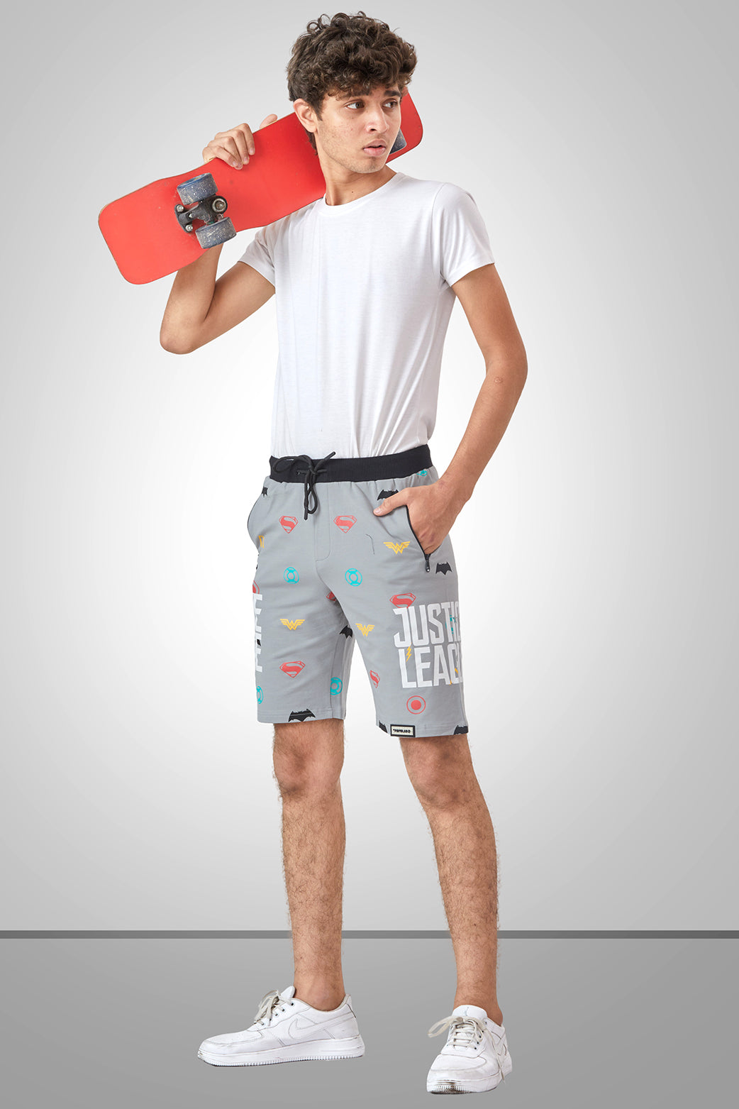 GREY LYCRA PRINT SHORTS WITH 2 SIDE ZIPPERS