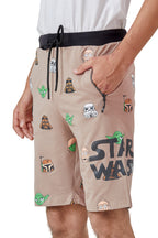 KHAKI LYCRA PRINT SHORTS WITH 2 SIDE ZIPPERS