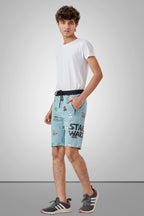 LIGHT SKY BLUE LYCRA PRINT SHORTS WITH 2 SIDE ZIPPERS