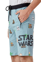 LIGHT SKY BLUE LYCRA PRINT SHORTS WITH 2 SIDE ZIPPERS