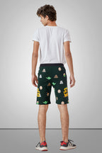 GREEN LYCRA PRINT SHORTS WITH 2 SIDE ZIPPERS