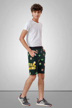 GREEN LYCRA PRINT SHORTS WITH 2 SIDE ZIPPERS