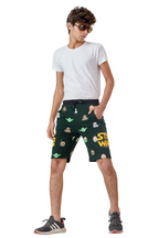 GREEN LYCRA PRINT SHORTS WITH 2 SIDE ZIPPERS