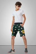 GREEN LYCRA PRINT SHORTS WITH 2 SIDE ZIPPERS
