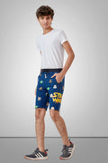 NAVY BLUE LYCRA PRINT SHORTS WITH 2 SIDE ZIPPERS