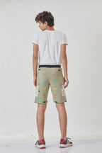 PISTA LYCRA PRINT SHORTS WITH 2 SIDE ZIPPERS