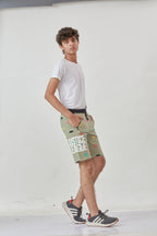 PISTA LYCRA PRINT SHORTS WITH 2 SIDE ZIPPERS