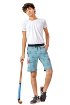 LIGHT SKY BLUE LYCRA PRINT SHORTS WITH 2 SIDE ZIPPERS