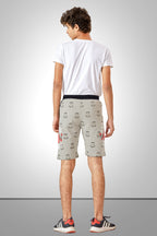 GREY LYCRA PRINT SHORTS WITH 2 SIDE ZIPPERS
