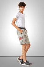 GREY LYCRA PRINT SHORTS WITH 2 SIDE ZIPPERS