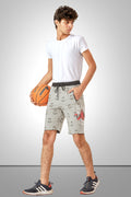 GREY LYCRA PRINT SHORTS WITH 2 SIDE ZIPPERS