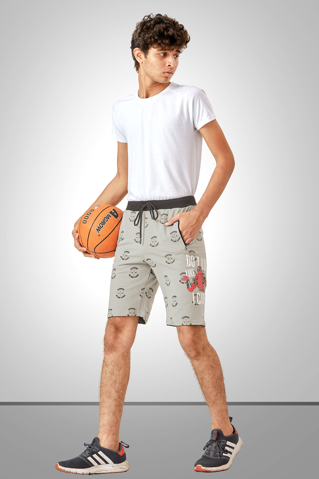 GREY LYCRA PRINT SHORTS WITH 2 SIDE ZIPPERS