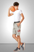 GREY LYCRA PRINT SHORTS WITH 2 SIDE ZIPPERS