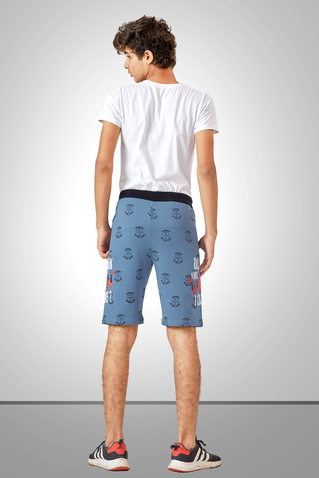 SKY BLUE LYCRA PRINT SHORTS WITH 2 SIDE ZIPPERS