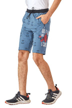 SKY BLUE LYCRA PRINT SHORTS WITH 2 SIDE ZIPPERS