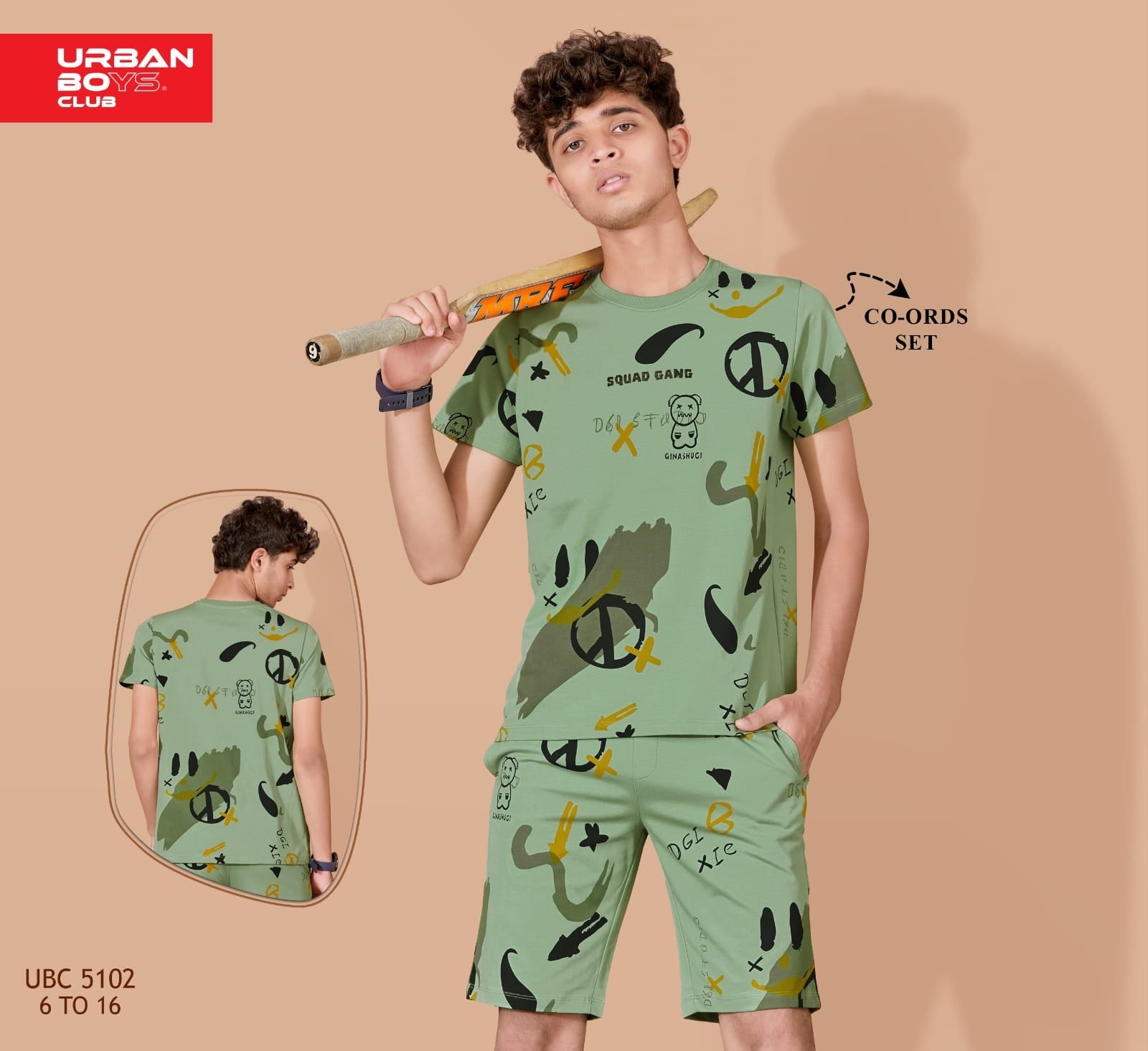 DARK GREEN URBANBOYS CLUB SIGNATURE SHORTS CO-ORD SET