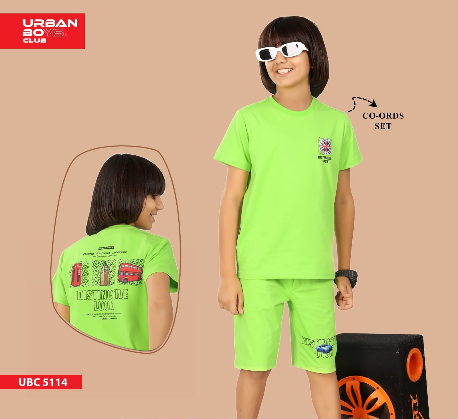 LIME GREEN URBANBOYS LUXE EDITION SHORTS CO-ORD SET
