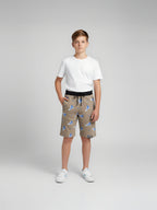 KHAKI LYCRA PRINT SHORTS WITH 2 SIDE ZIPPERS