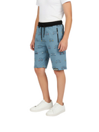 LIGHT SKY BLUE LYCRA PRINT SHORTS WITH 2 SIDE ZIPPERS
